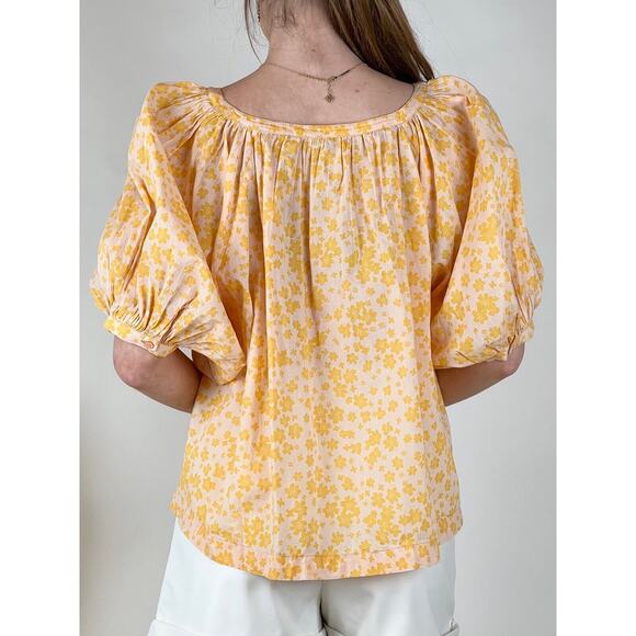 Sundry Ditsy blouse womens XL Size 3 floral puff sleeve button up Orange - Picture 3 of 10